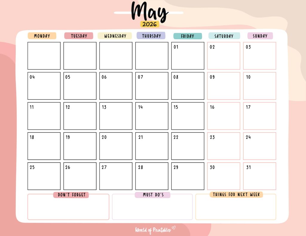 Printable May 2026 Calendar Design 115