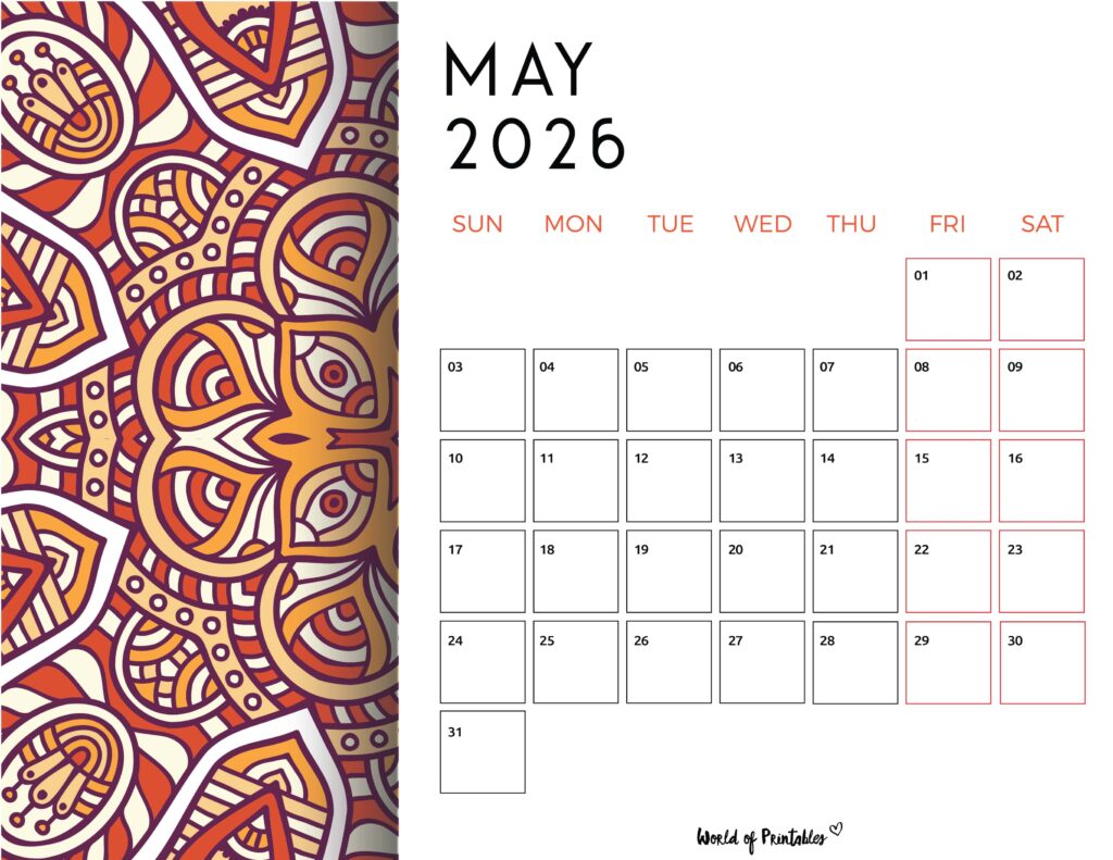 Printable May 2026 Calendar Design 116