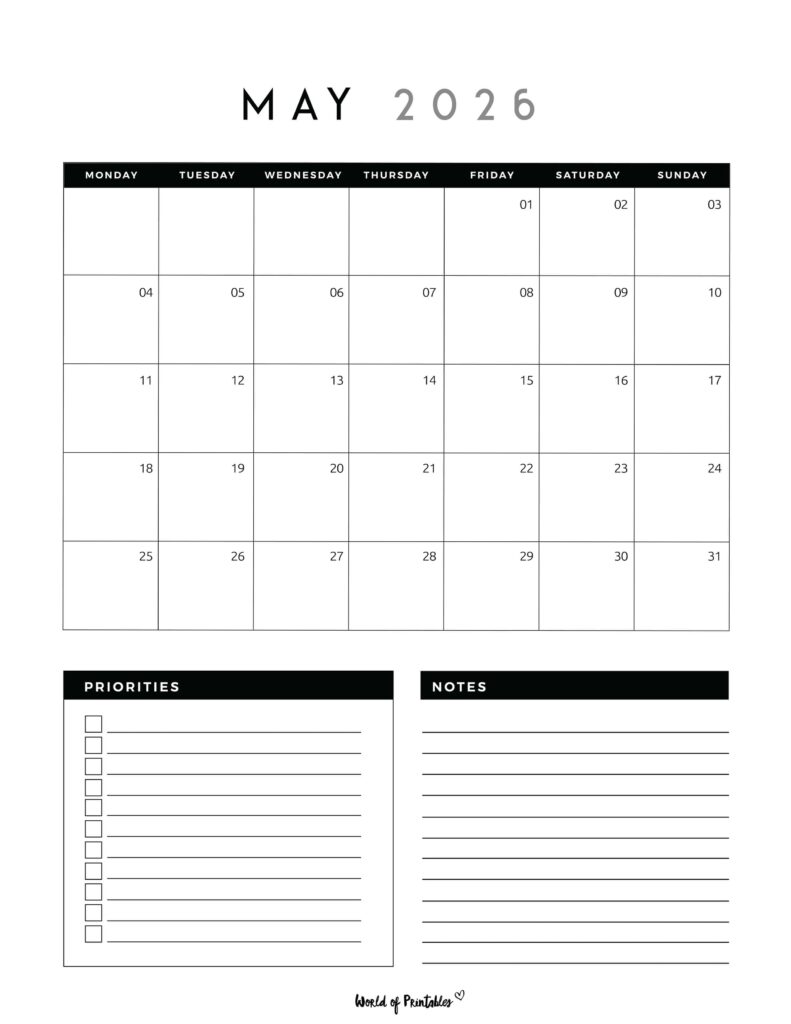 Printable May 2026 Calendar Design 123