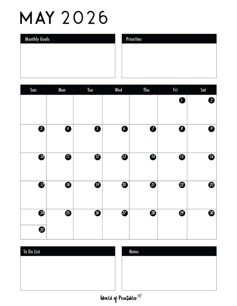 Printable May 2026 Calendar Design 124