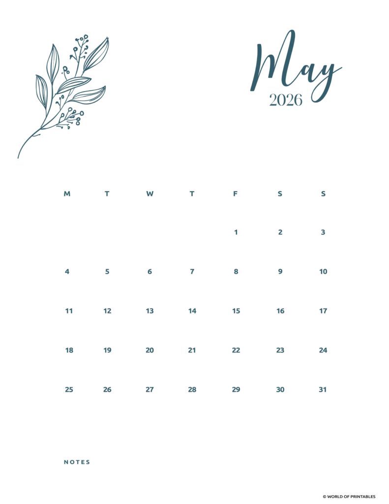 Printable May 2026 Calendar Design 15
