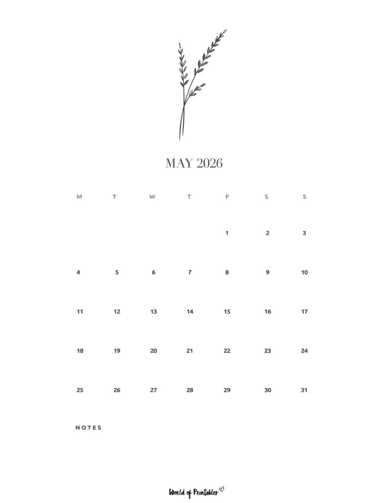 Printable May 2026 Calendar Design 16