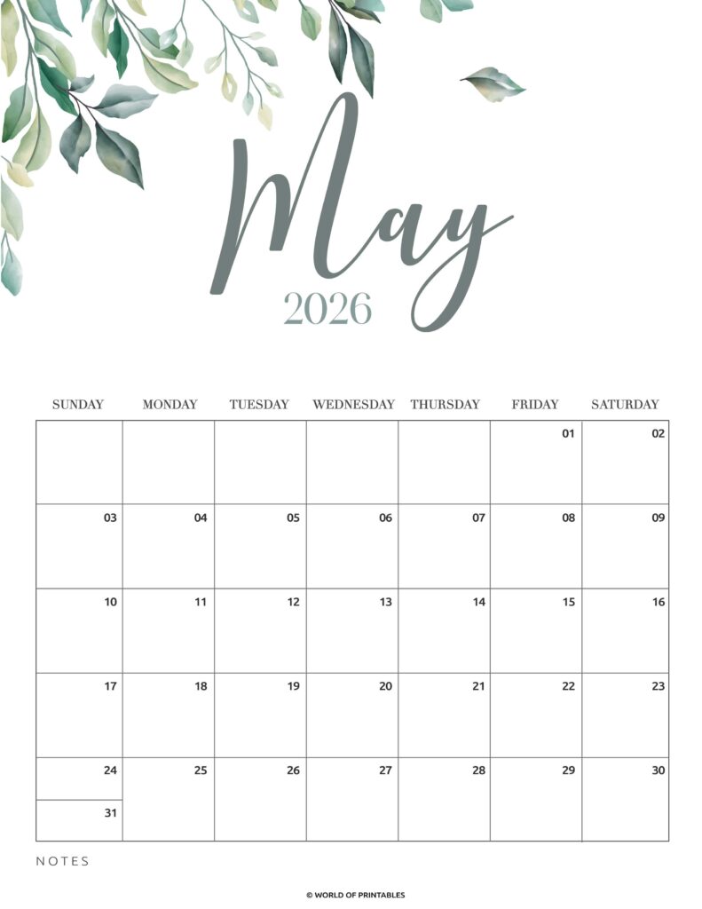 Printable May 2026 Calendar Design 2