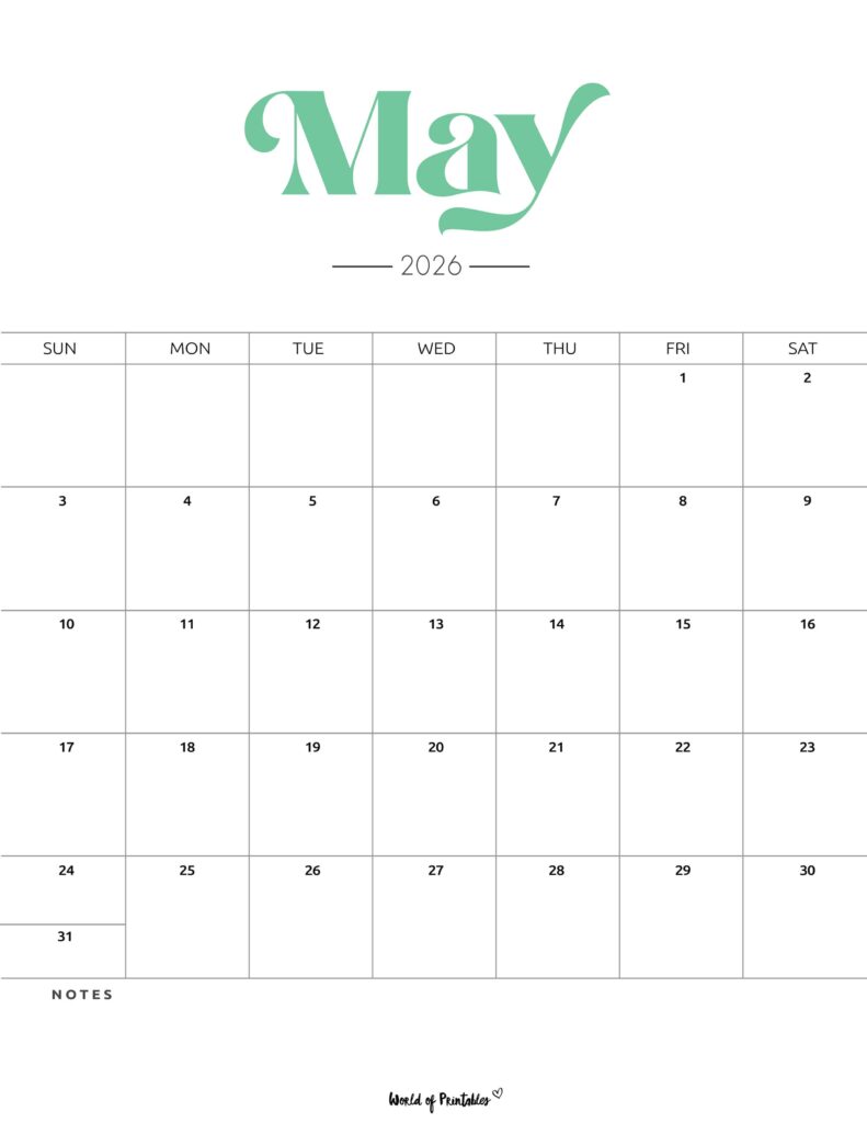 Printable May 2026 Calendar Design 204