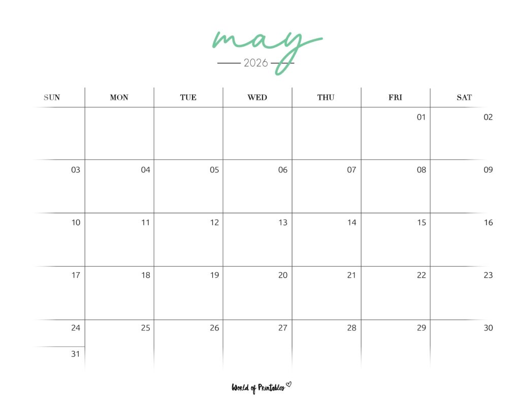 Printable May 2026 Calendar Design 206