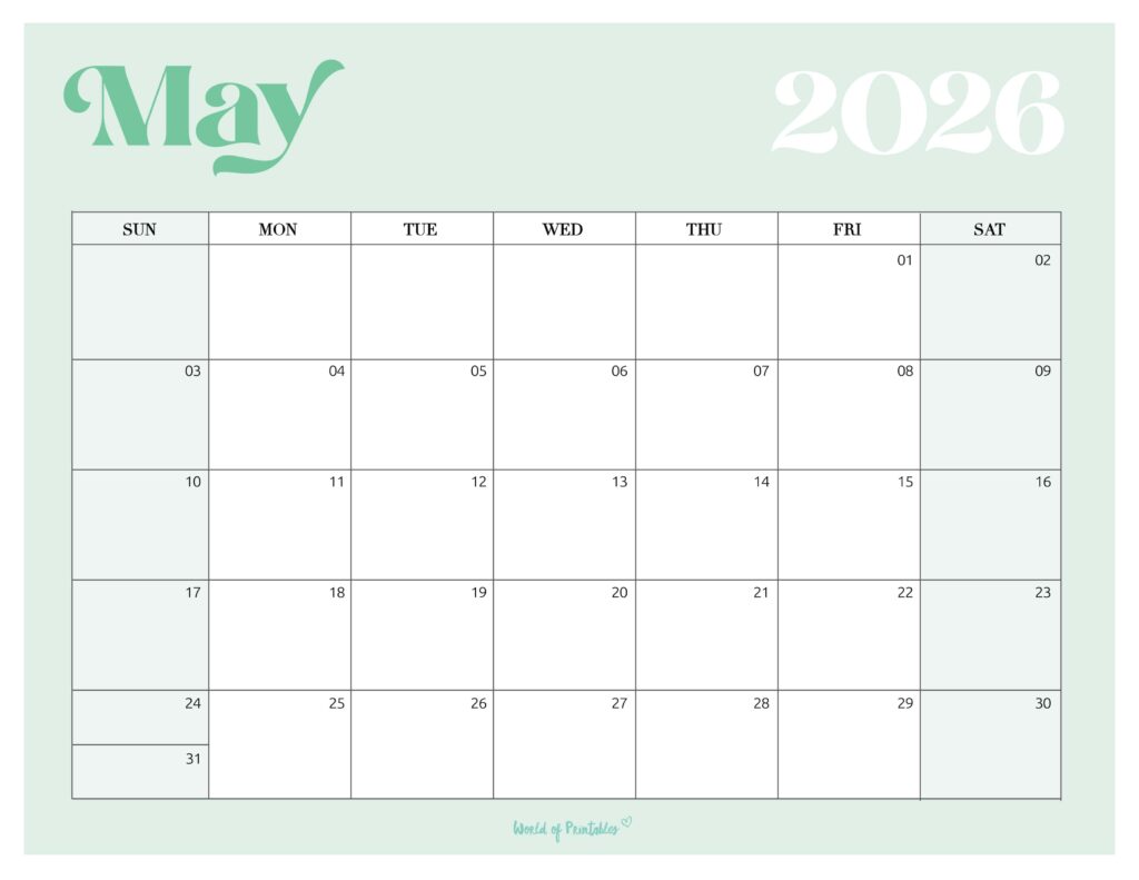 Printable May 2026 Calendar Design 207