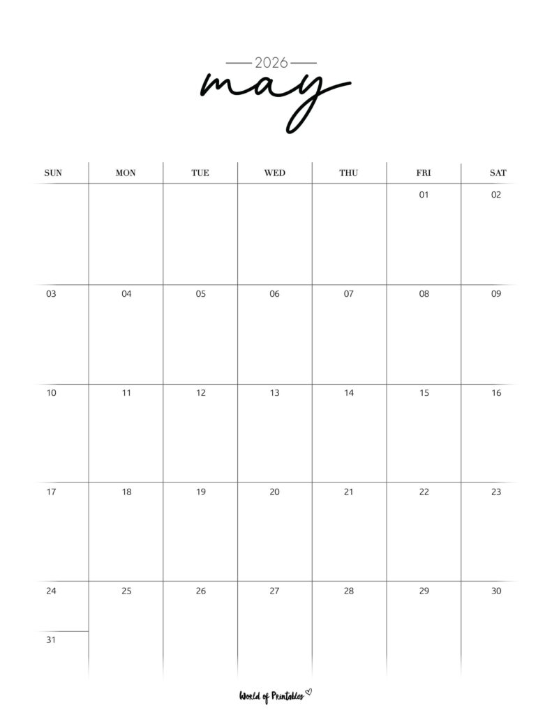Printable May 2026 Calendar Design 208