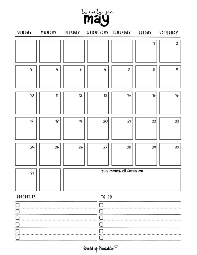 Printable May 2026 Calendar Design 214