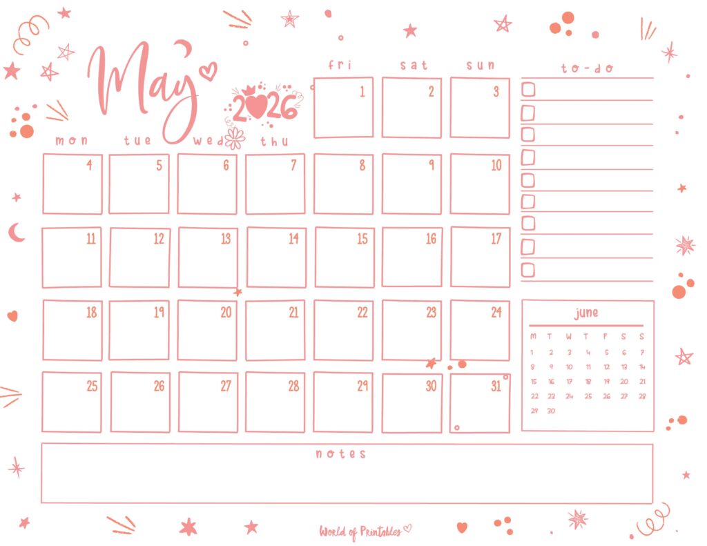 Printable May 2026 Calendar Design 221
