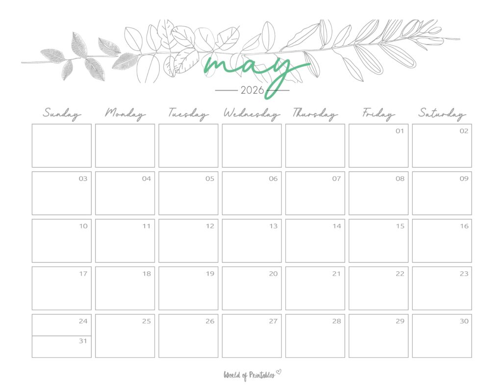 Printable May 2026 Calendar Design 250