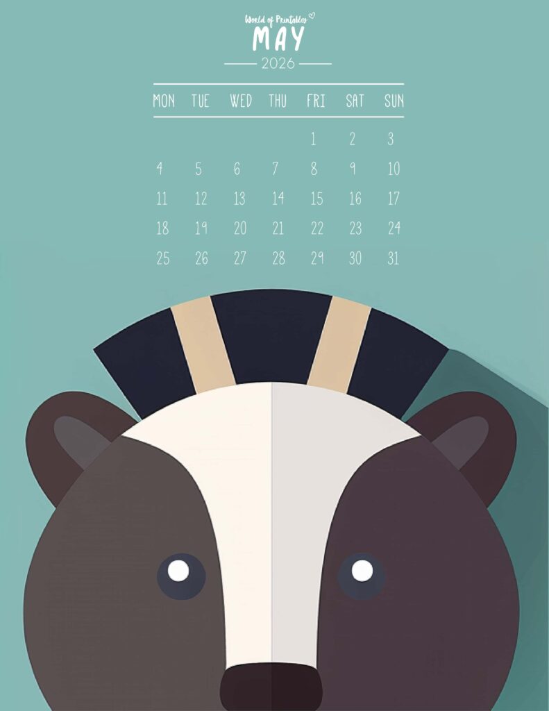 Printable May 2026 Calendar Design 251 - Monday