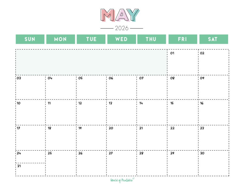 Printable May 2026 Calendar Design 252