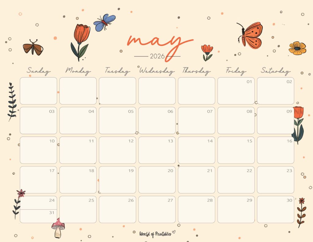Printable May 2026 Calendar Design 253