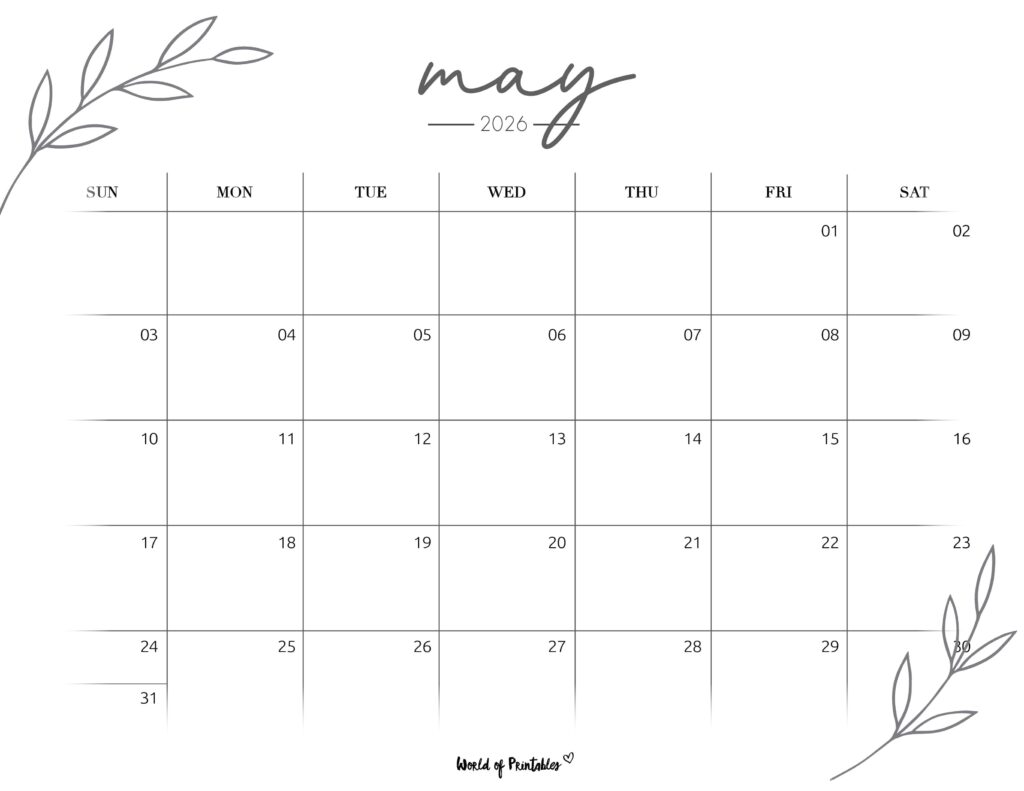 Printable May 2026 Calendar Design 255
