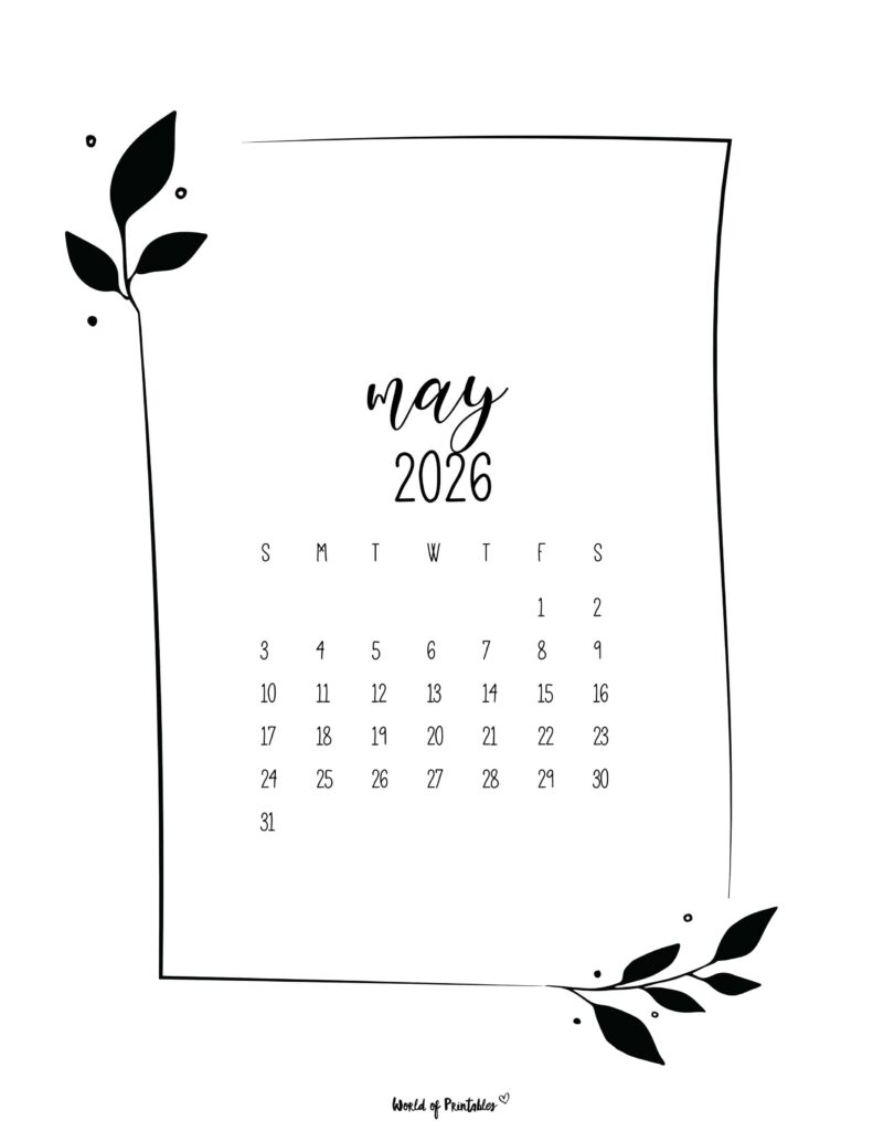 Printable May 2026 Calendar Design 26