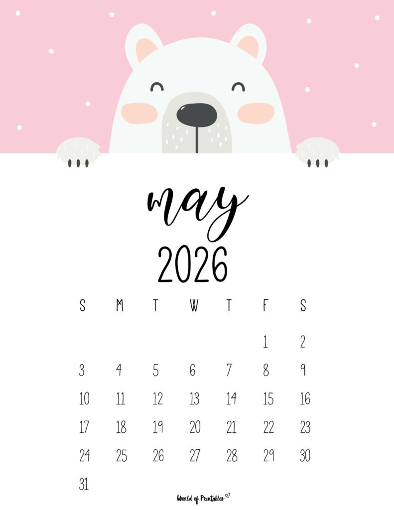 Printable May 2026 Calendar Design 30