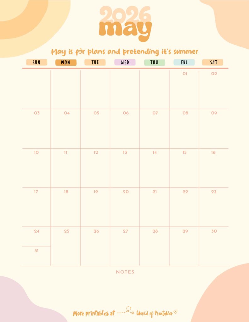 Printable May 2026 Calendar Design 300