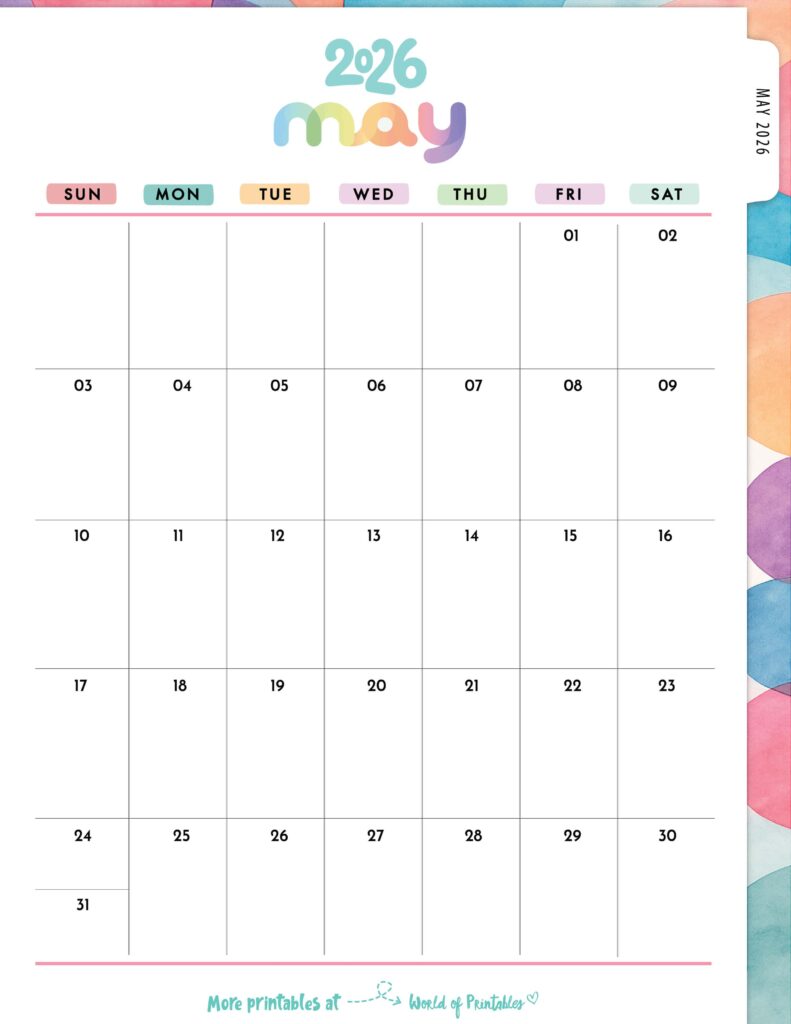 Printable May 2026 Calendar Design 309