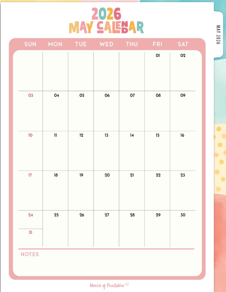 Printable May 2026 Calendar Design 311