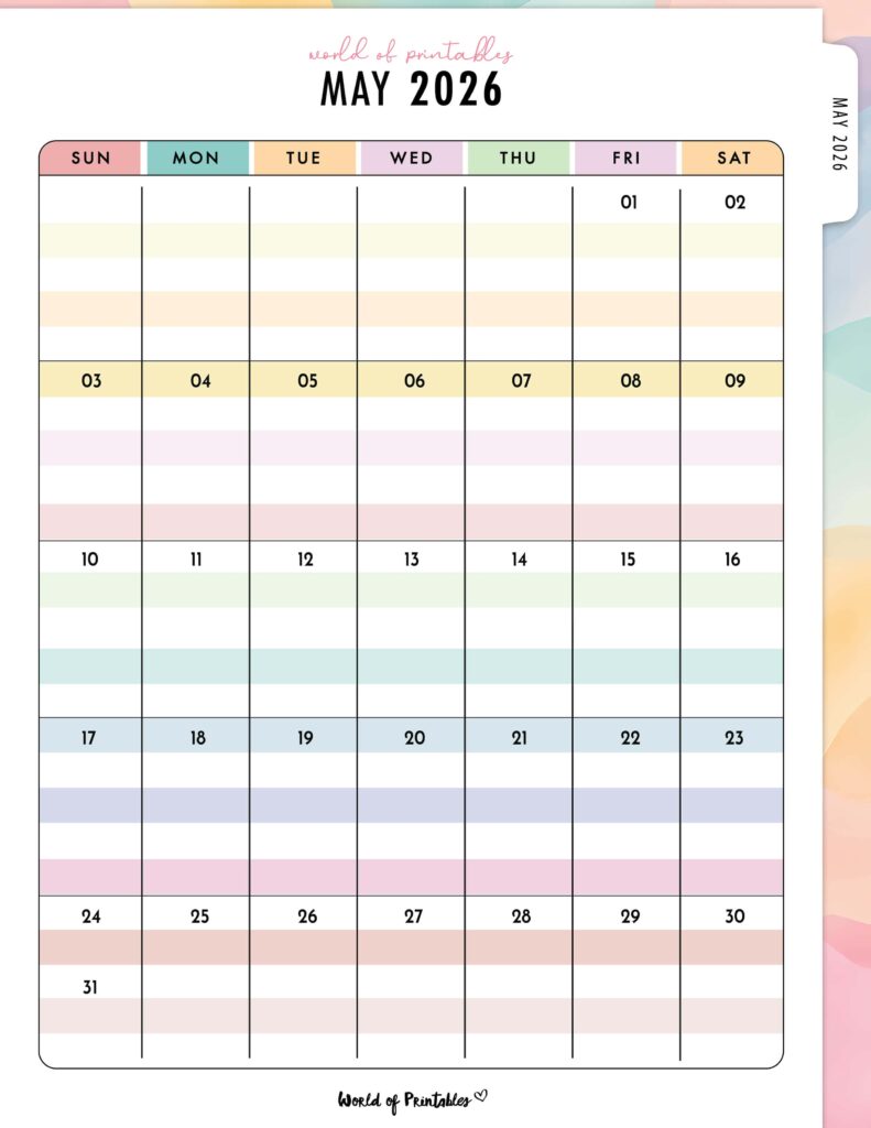 Printable May 2026 Calendar Design 314