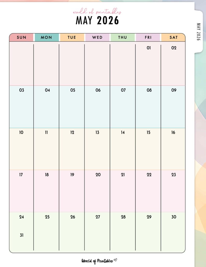 Printable May 2026 Calendar Design 315