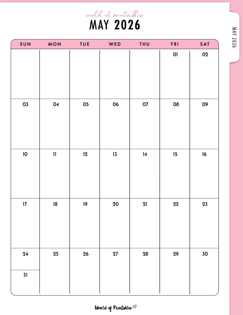 Printable May 2026 Calendar Design 316