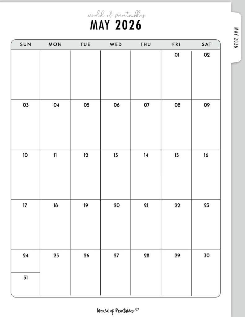 Printable May 2026 Calendar Design 317