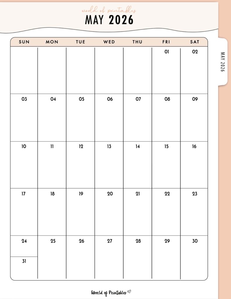 Printable May 2026 Calendar Design 318