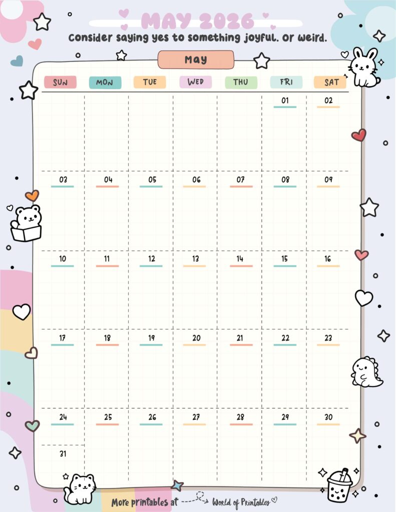 Printable May 2026 Calendar Design 321