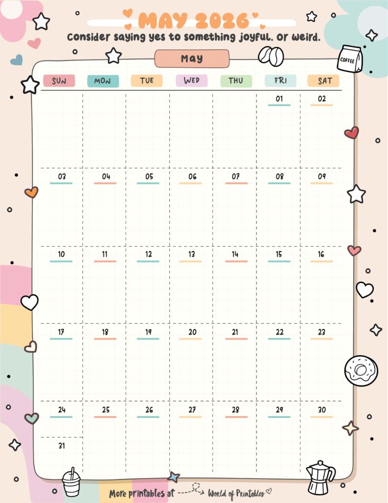 Printable May 2026 Calendar Design 323