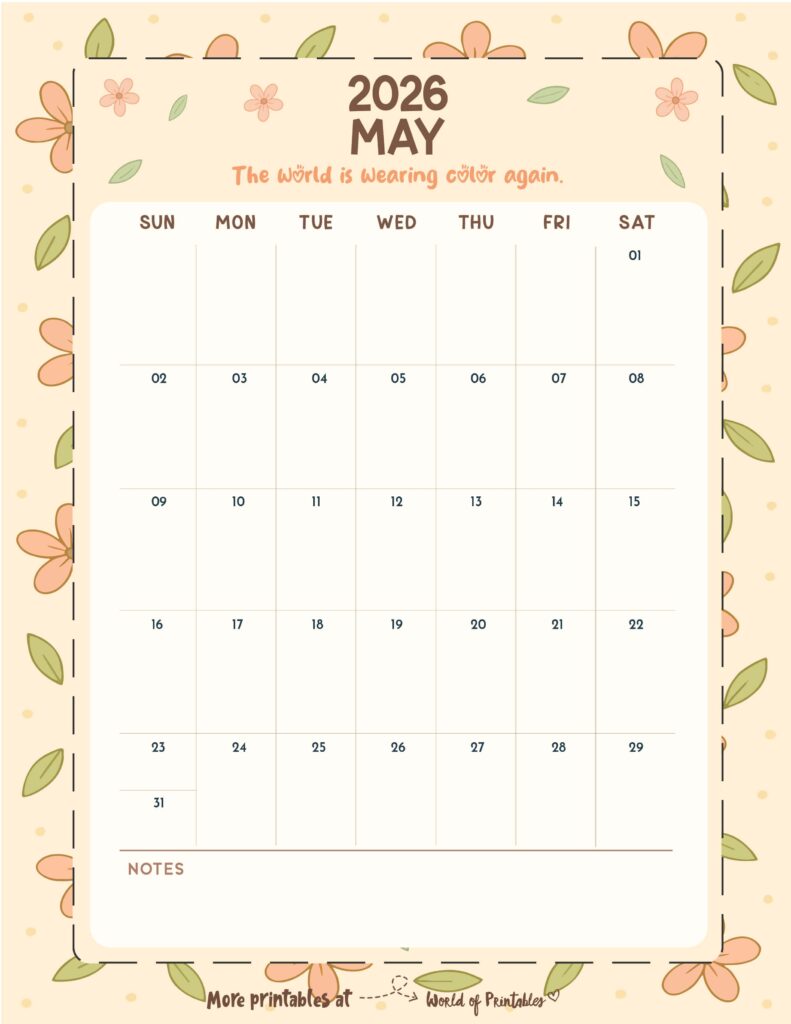 Printable May 2026 Calendar Design 327