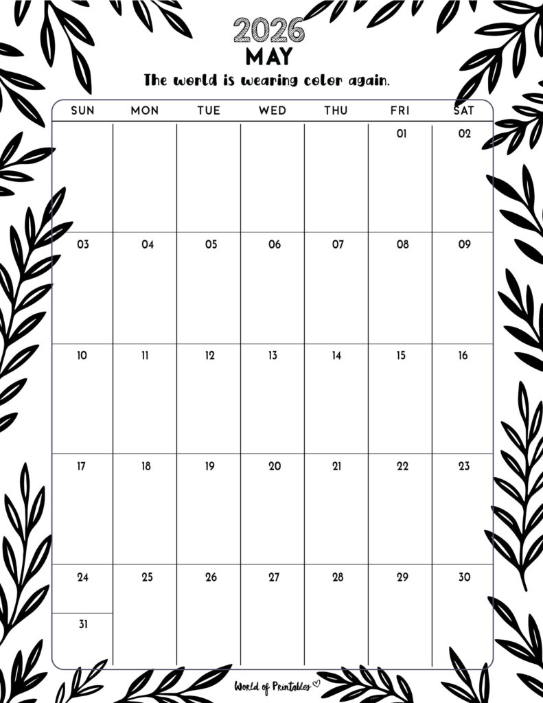 Printable May 2026 Calendar Design 328