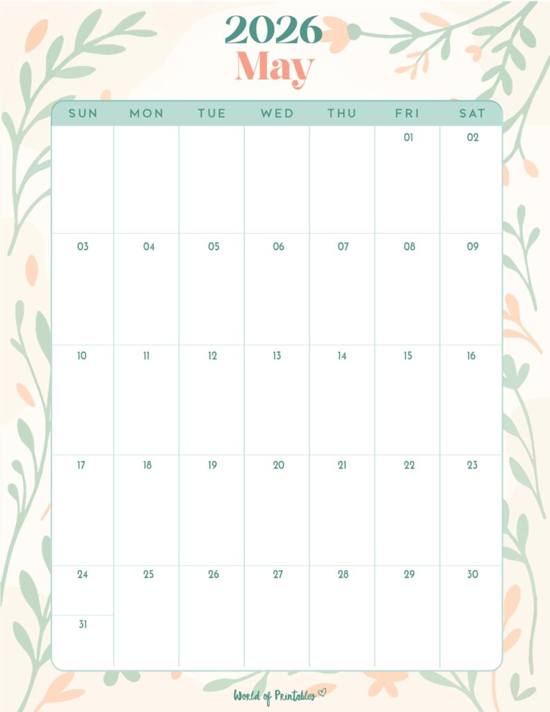 Printable May 2026 Calendar Design 334