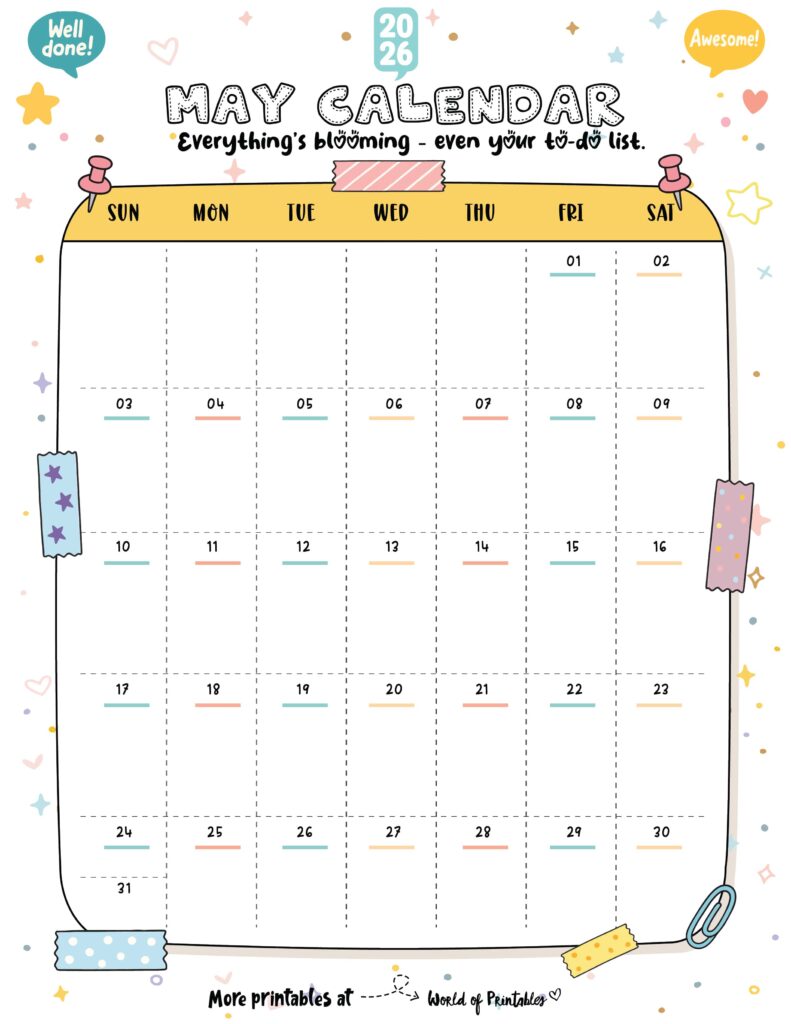 Printable May 2026 Calendar Design 335