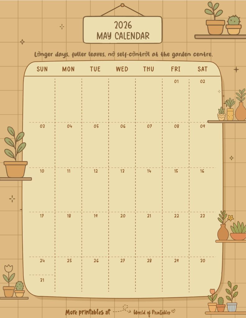 Printable May 2026 Calendar Design 336