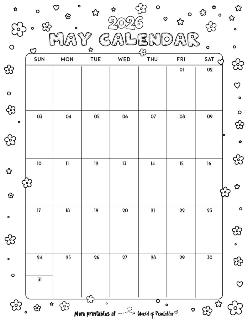 Printable May 2026 Calendar Design 342