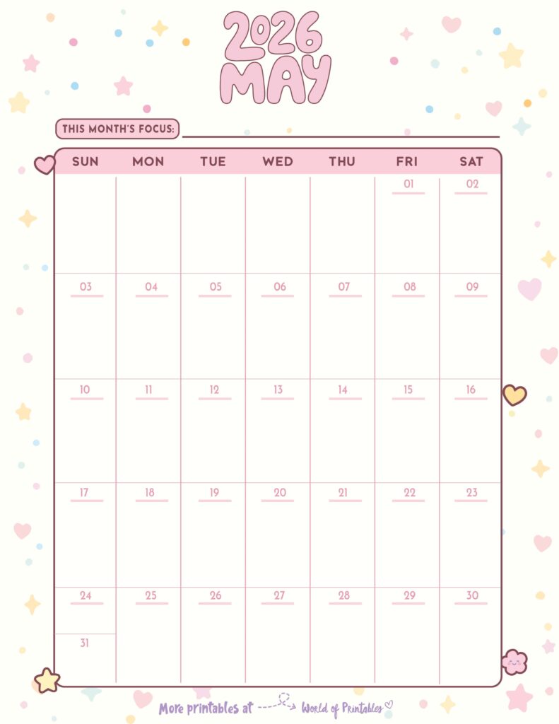 Printable May 2026 Calendar Design 344