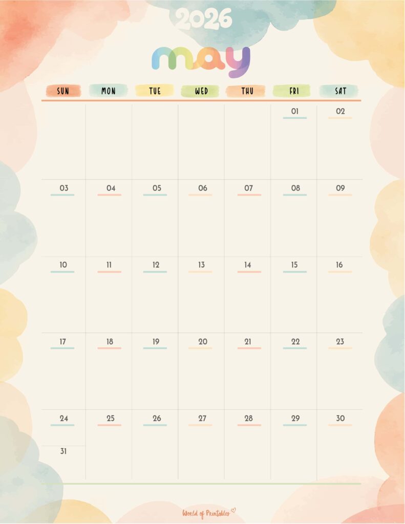 Printable May 2026 Calendar Design 346