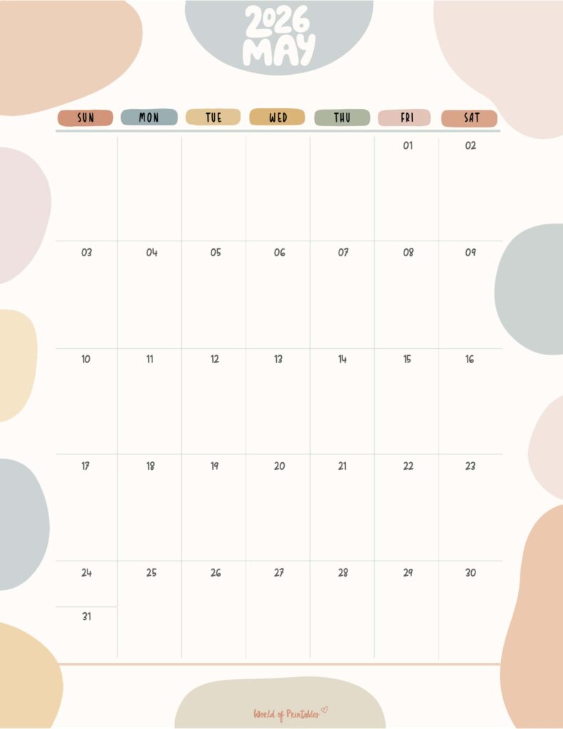 Printable May 2026 Calendar Design 347