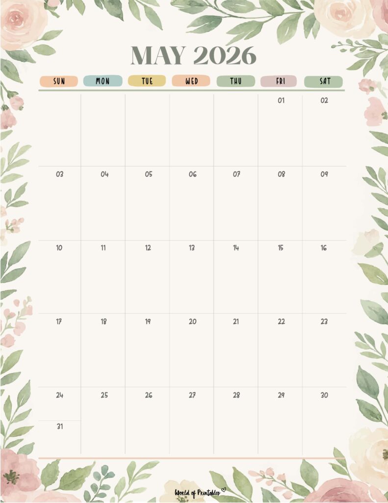 Printable May 2026 Calendar Design 348