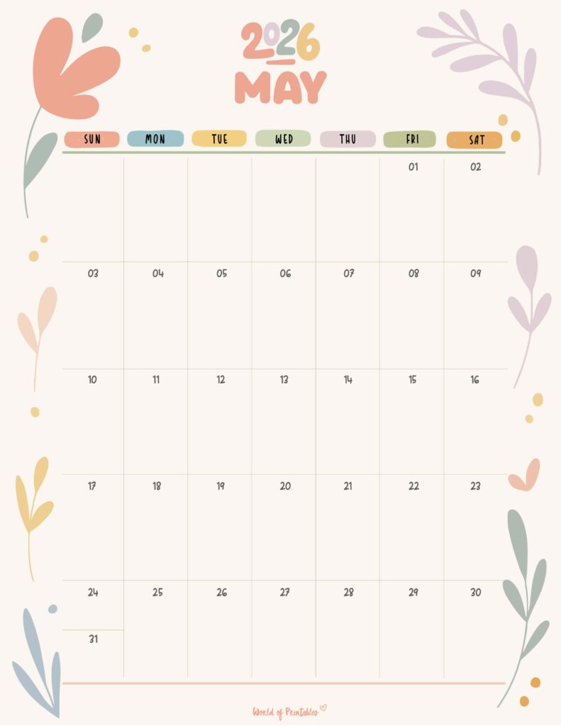 Printable May 2026 Calendar Design 349