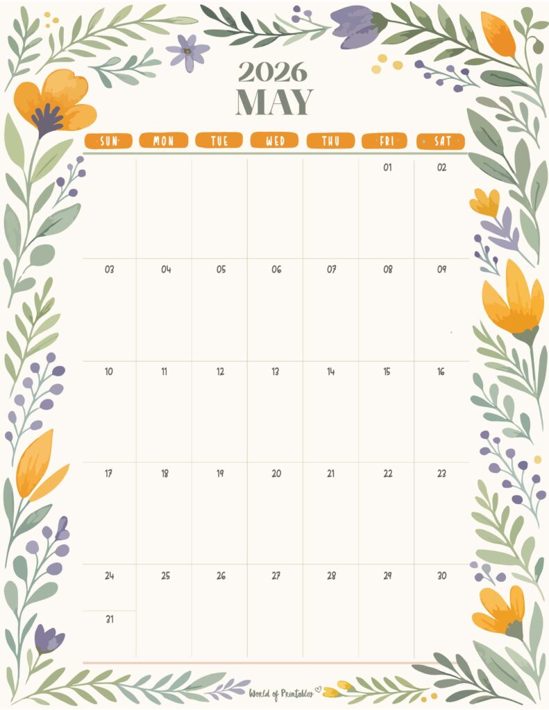 Printable May 2026 Calendar Design 350