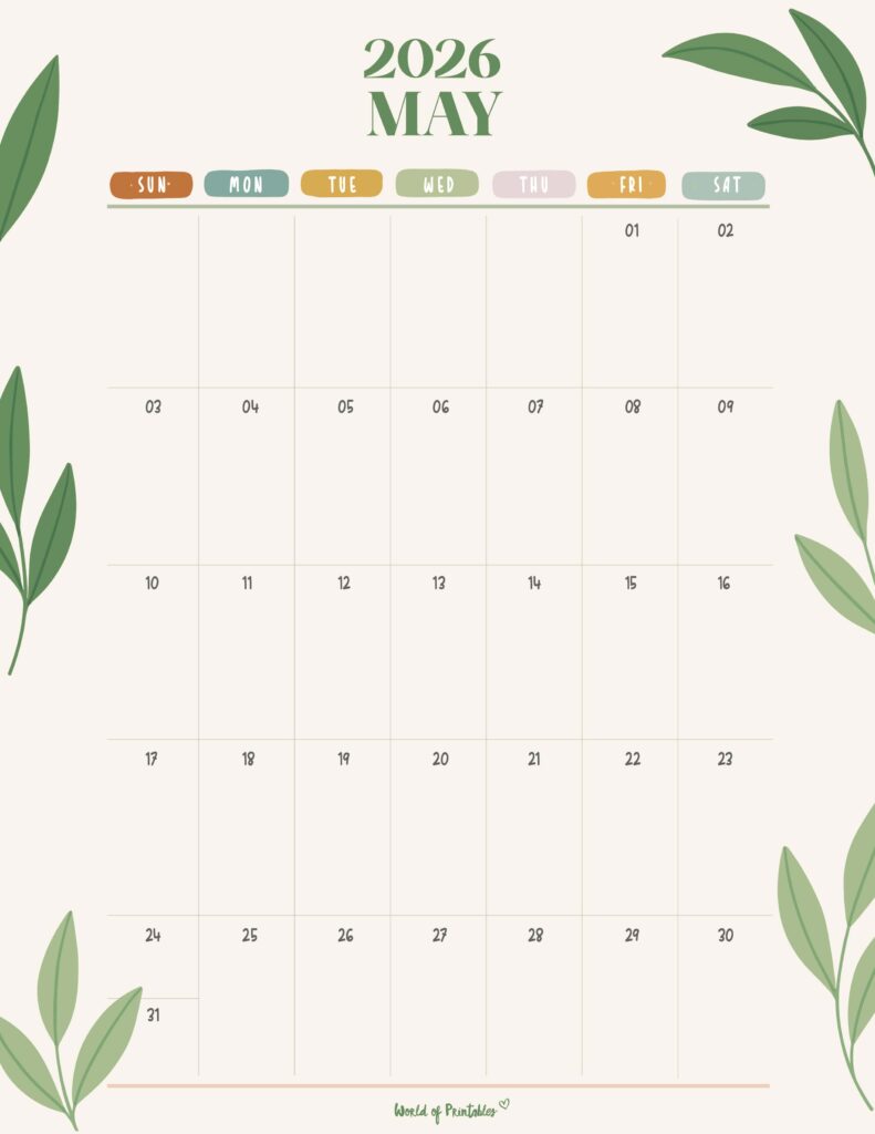 Printable May 2026 Calendar Design 354