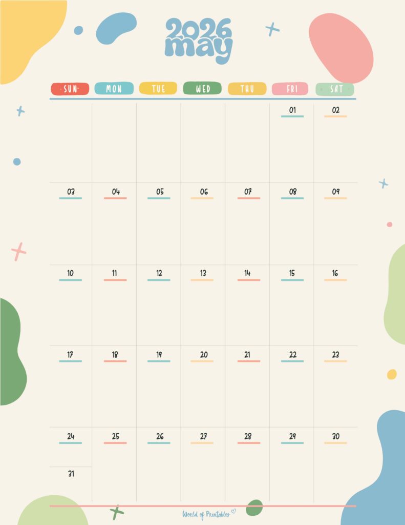 Printable May 2026 Calendar Design 356