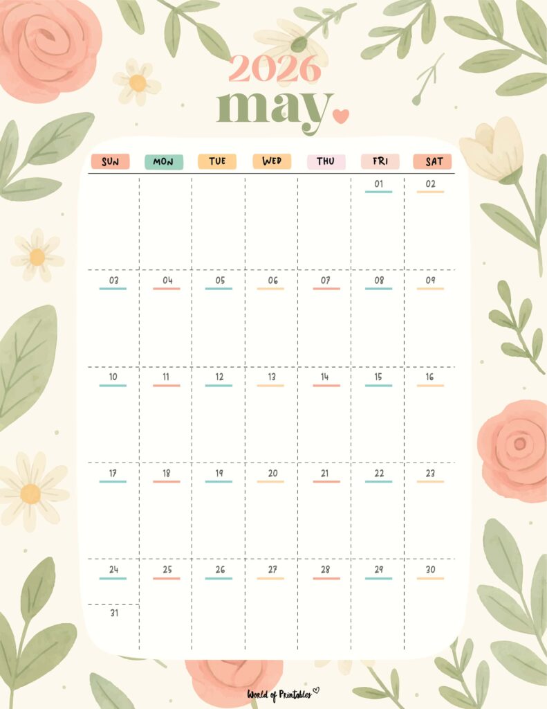 Printable May 2026 Calendar Design 358