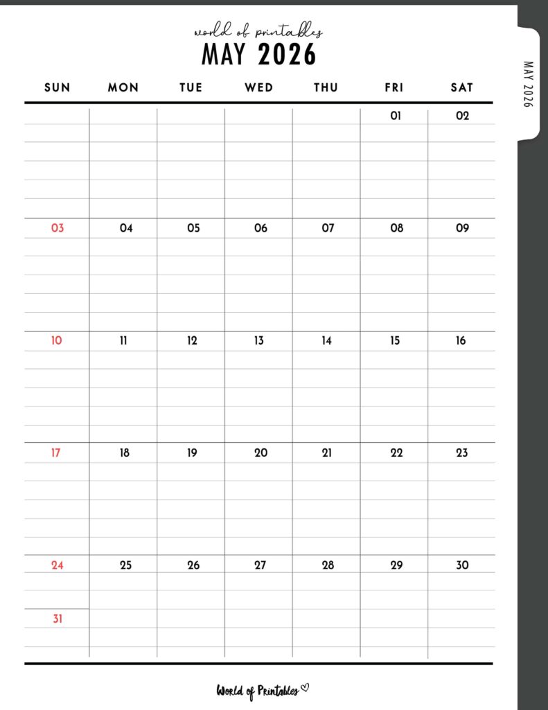 Printable May 2026 Calendar Design 373