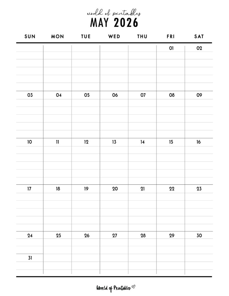 Printable May 2026 Calendar Design 374