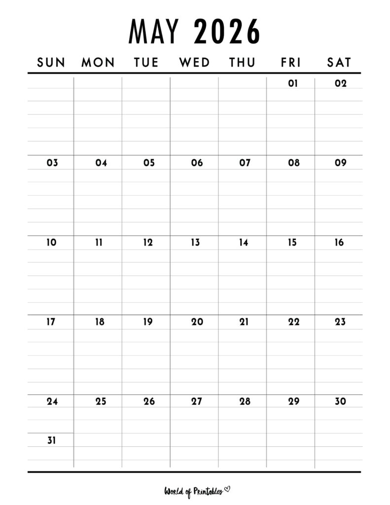 Printable May 2026 Calendar Design 375