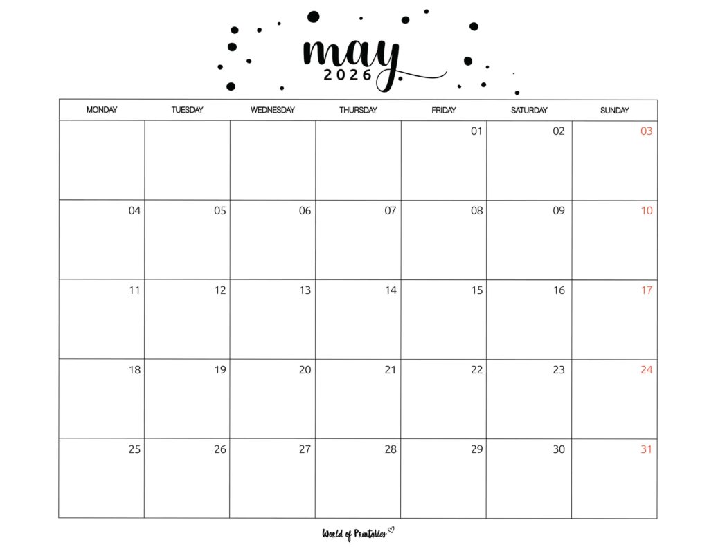 Printable May 2026 Calendar Design 67