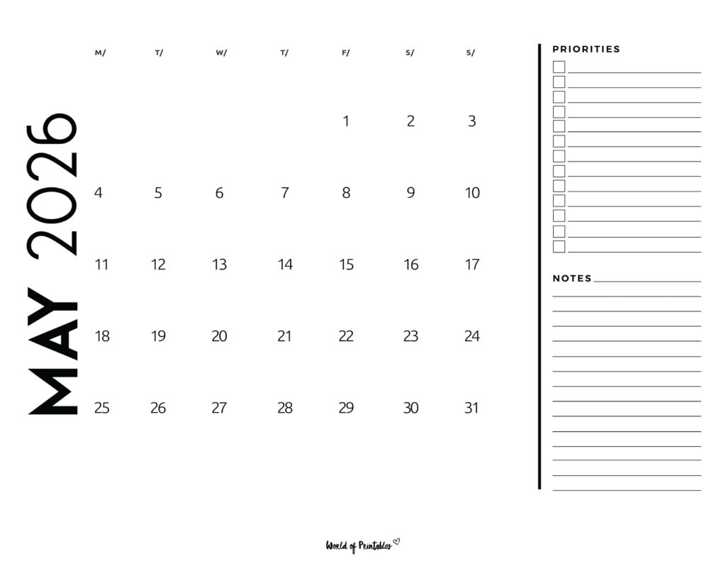 Printable May 2026 Calendar Design 68